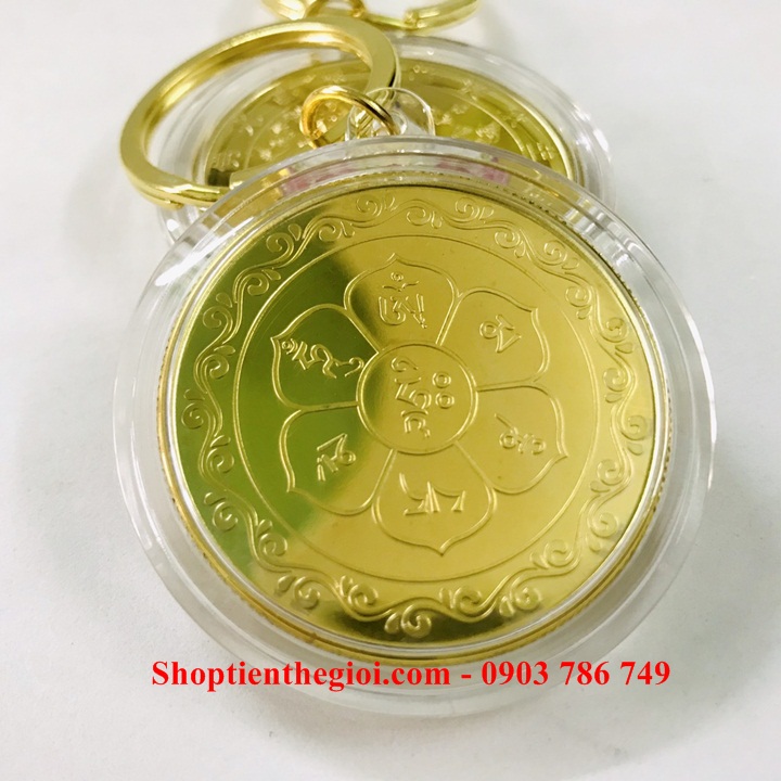 Móc Khóa Xu Quan Âm Vàng In Màu - SP005204 